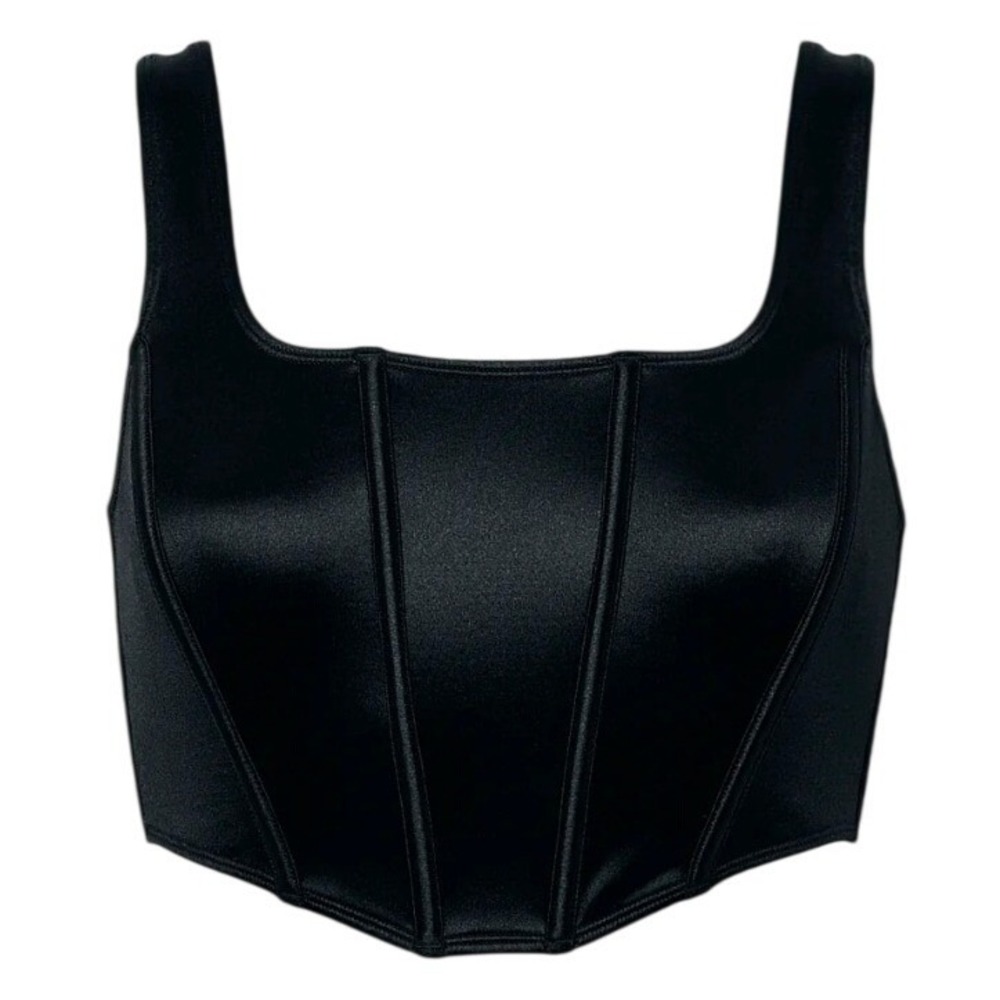 NWT La Senza Women's Mirrored Satin Bra Top Bustier Corset Boning Black XL